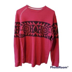 Men's Volcom Thermal Waffle Knit Geometric Print Red Shirt | Size M